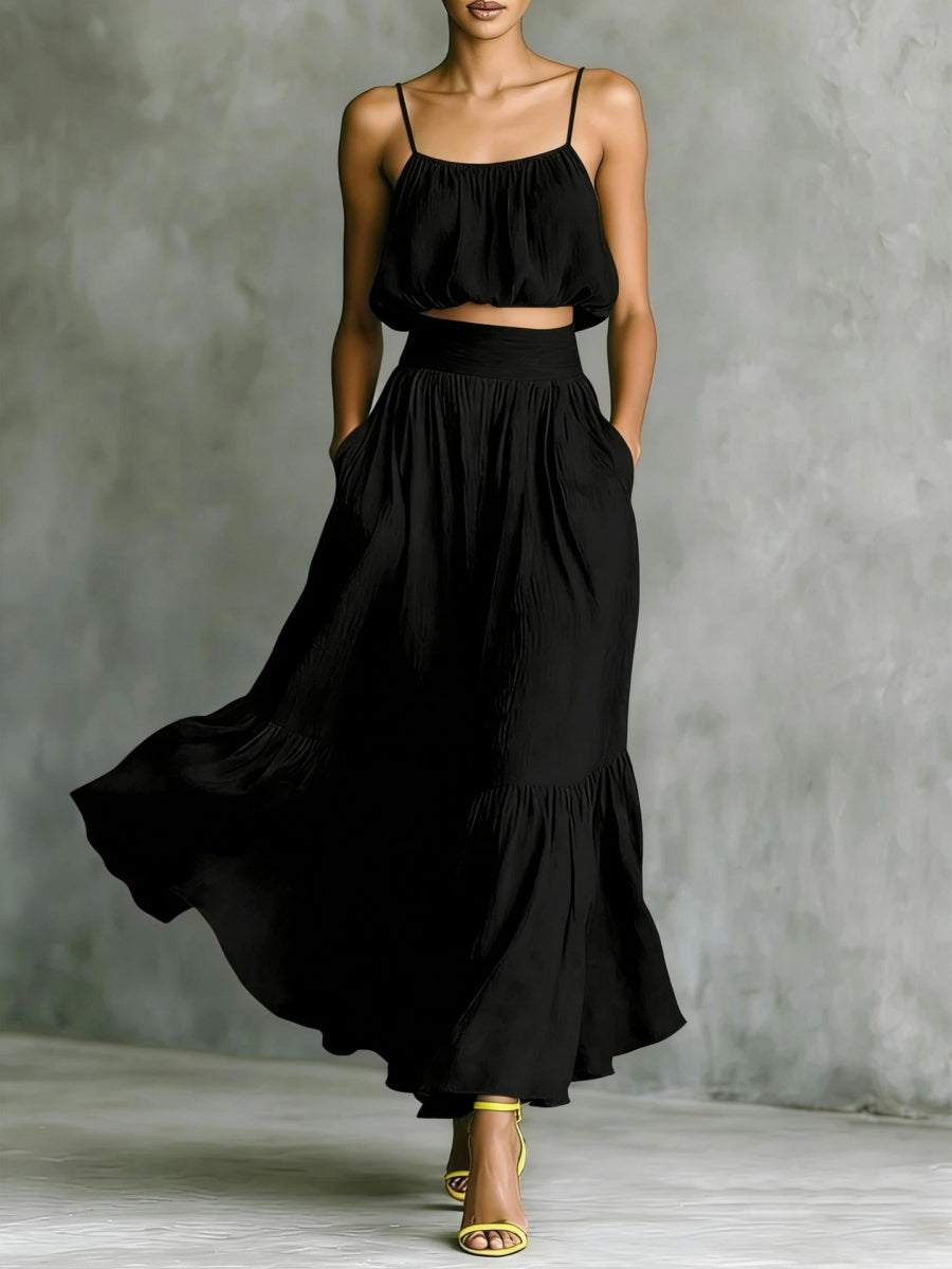 Strapless Loose Cropped High-waisted Midi Skirt Set 2-piece Sets