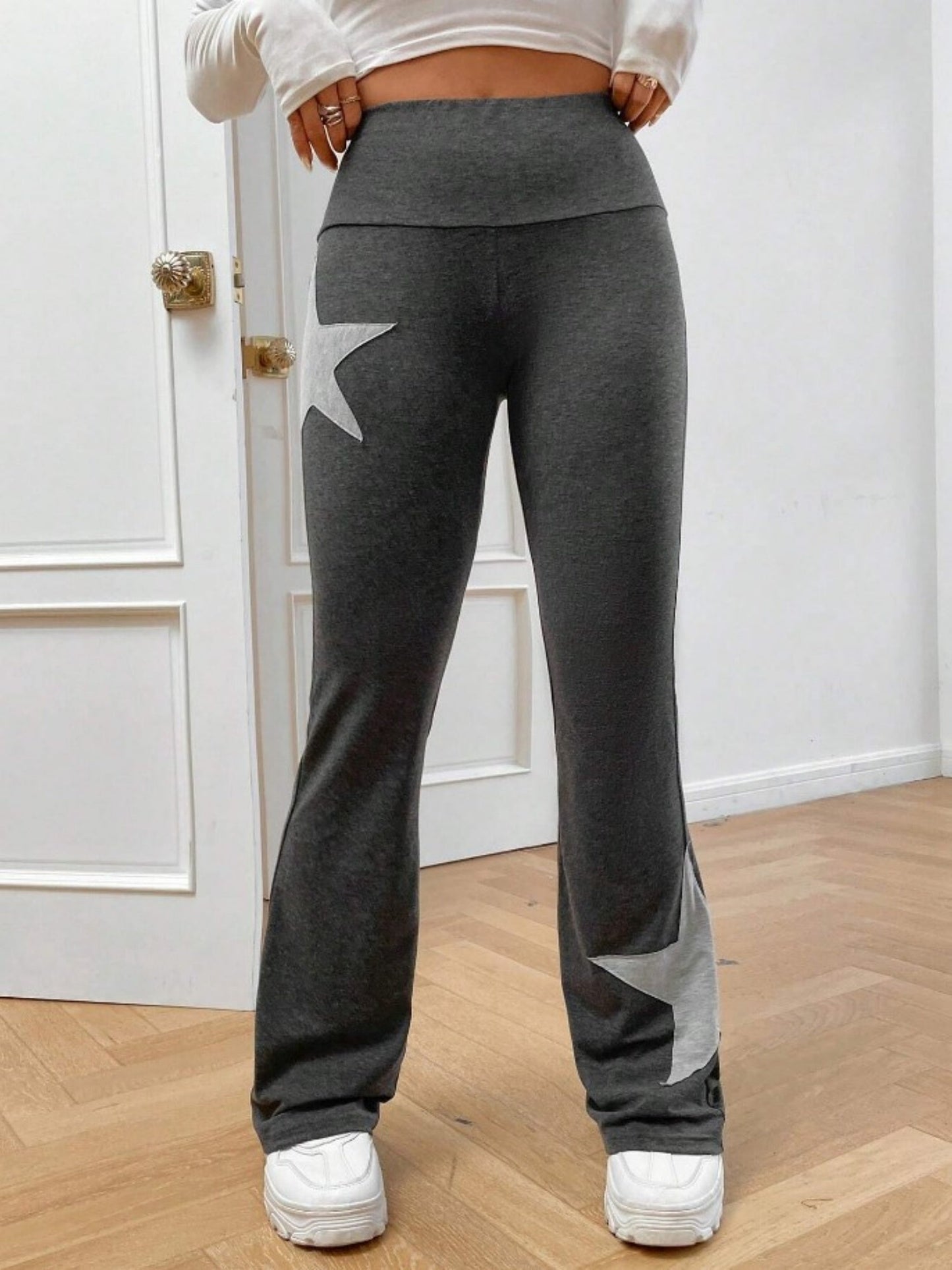 Five-pointed Star Elastic Tights High-waisted With A Slight Flare Pants