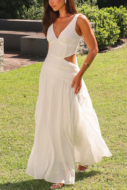 Margovil V Neck Sleeveless Cut Out Swing Maxi Dress