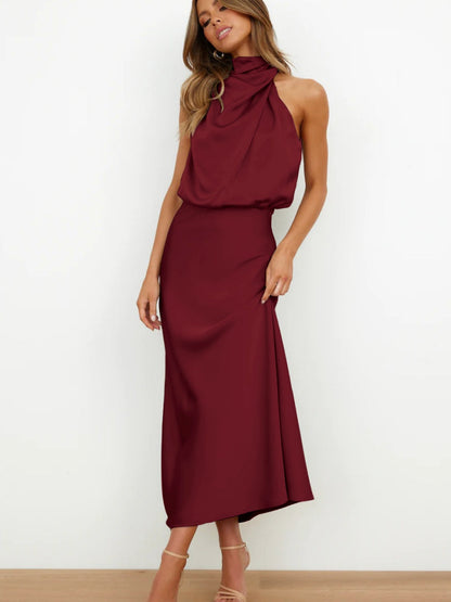 Satin Sleeveless Parties Bridesmaid Midi Dresses