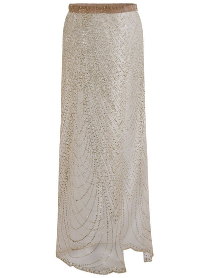 Beach Cover-up With Slits And Tie-up Shimmering Sequined Skirt