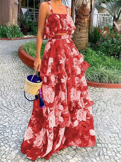 Beachside Vacation Style Floral Print Two-piece Set