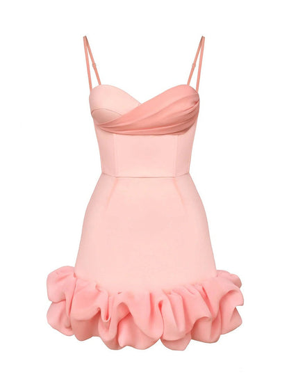 Pleated Skirt With Spaghetti Straps Slim Fit Mini&Short Dresses