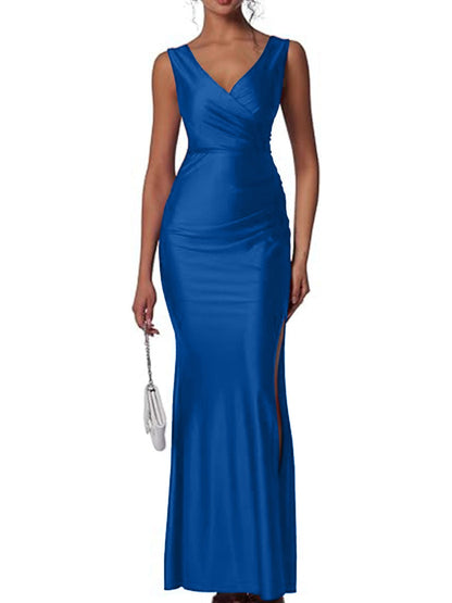 Satin Slit Banquet Maxi Dresses