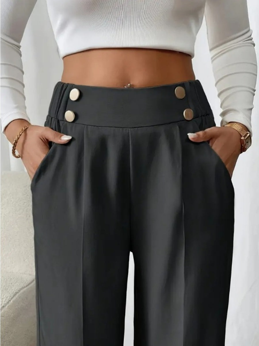 Casual High-waisted  Loose Straight leg Pocket Pants