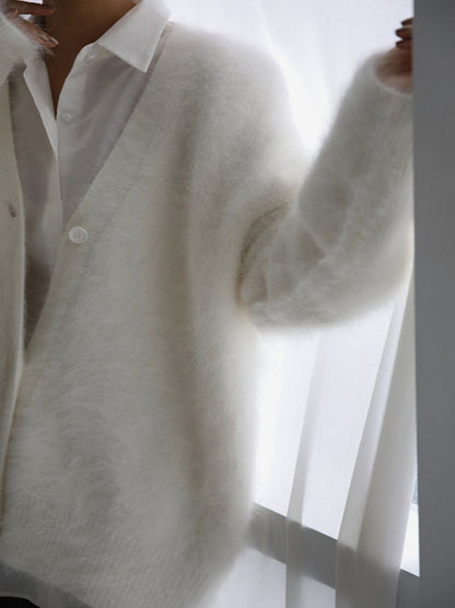 Fuzzy V Neck Loose Cardigan Sweater