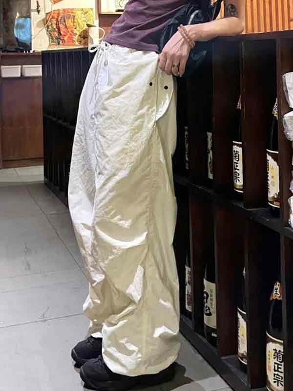 Vintage Pleated Drawstring Cargo Pants