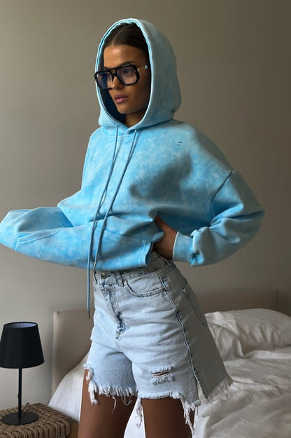Distressed Washed Solid Cotton Hoodie