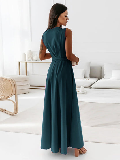 Soft Pink V-Neck Dresses Lace Up Sleeveless Layered Prom Maxi Dress 2026