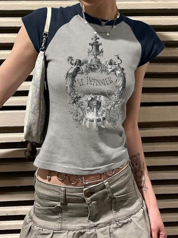 Retro Abstract Print Short Sleeve Tee