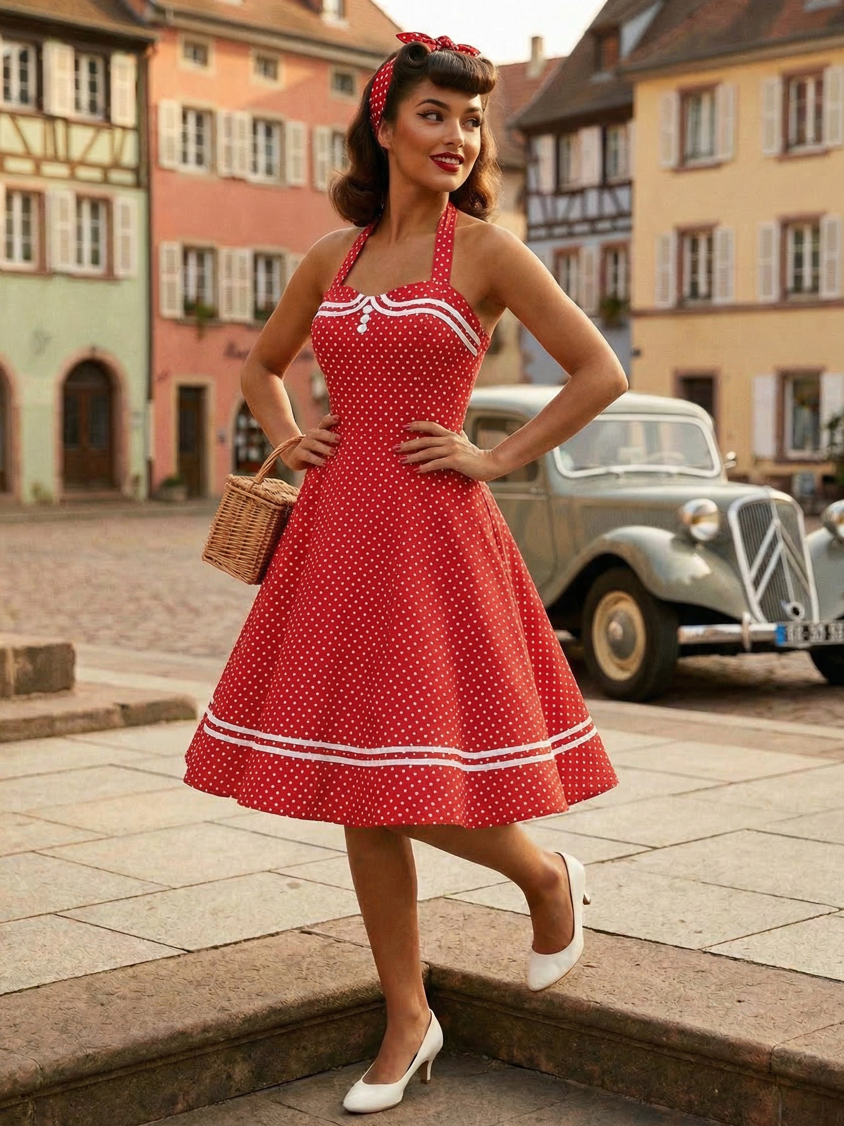Retro Glamour Dress 1950s Aquatic Plaid Backless Buttons Sleeveless Sweetheart Neck Medium Rockabilly Dress