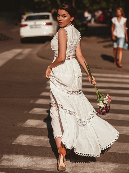 A-Line Dress Cutout Surplice Neck Sleeveless Summer Casual Midi Dresses