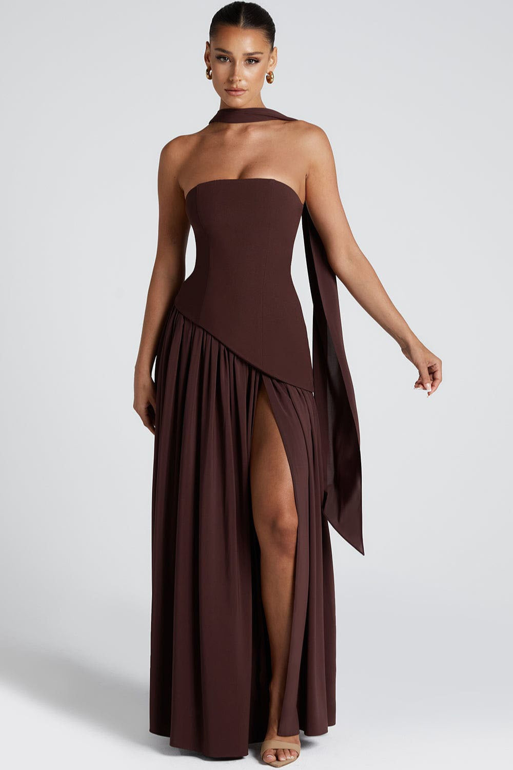 Color Block Flowy Tie Bustier Formal Dress