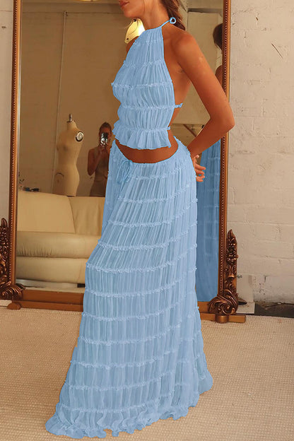 Passion and Romance Pleated Back Elastic Straps Adjustable Halter Tank