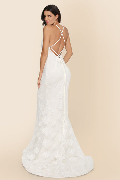 Long Sleeveless Cathedral Train Formal Dress