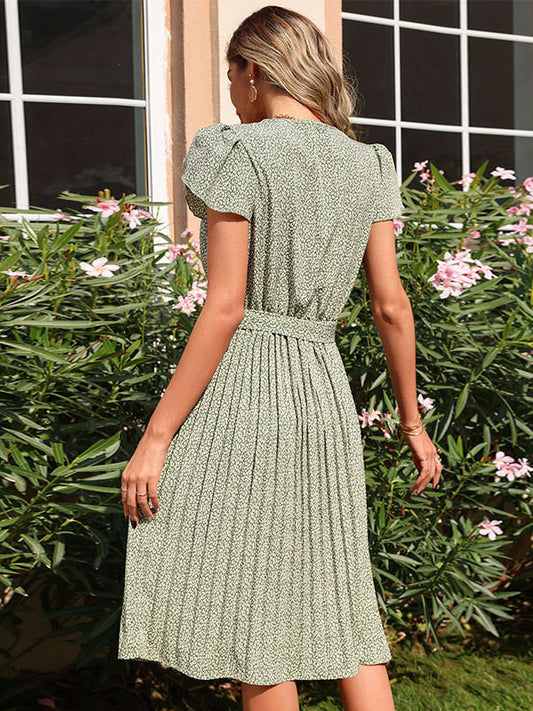 Printed Classic V-Neck Midi Dress