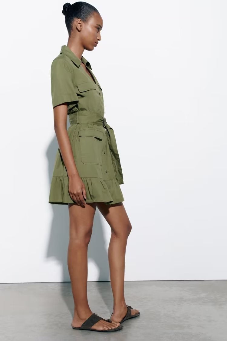 Spring Women Clothing Simple Graceful Waistband Poplin Dress – Elegant Floral Print Midi Dress