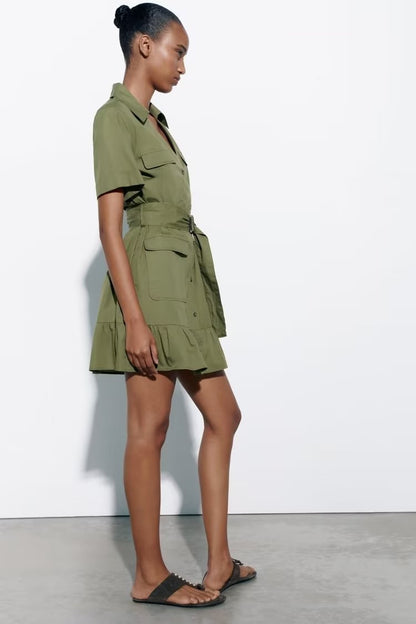 Spring Women Clothing Simple Graceful Waistband Poplin Dress – Elegant Floral Print Midi Dress