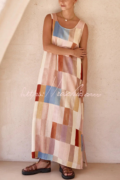 Geometric Print Wide Strap Slit Casual Resort Maxi Dress