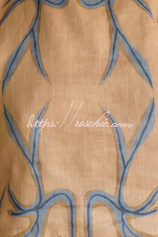 Glimmer of Hope Linen Blend Unique Print Side Hollow Ring Design Maxi Dress