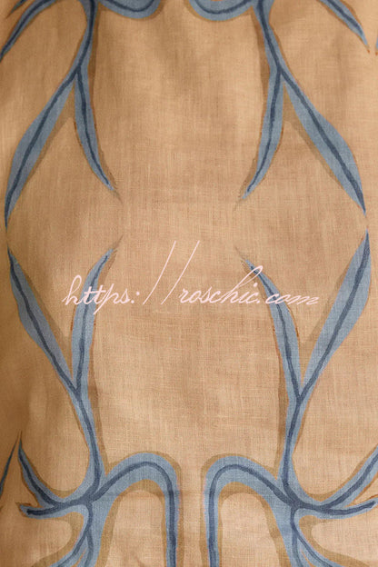 Glimmer of Hope Linen Blend Unique Print Side Hollow Ring Design Maxi Dress