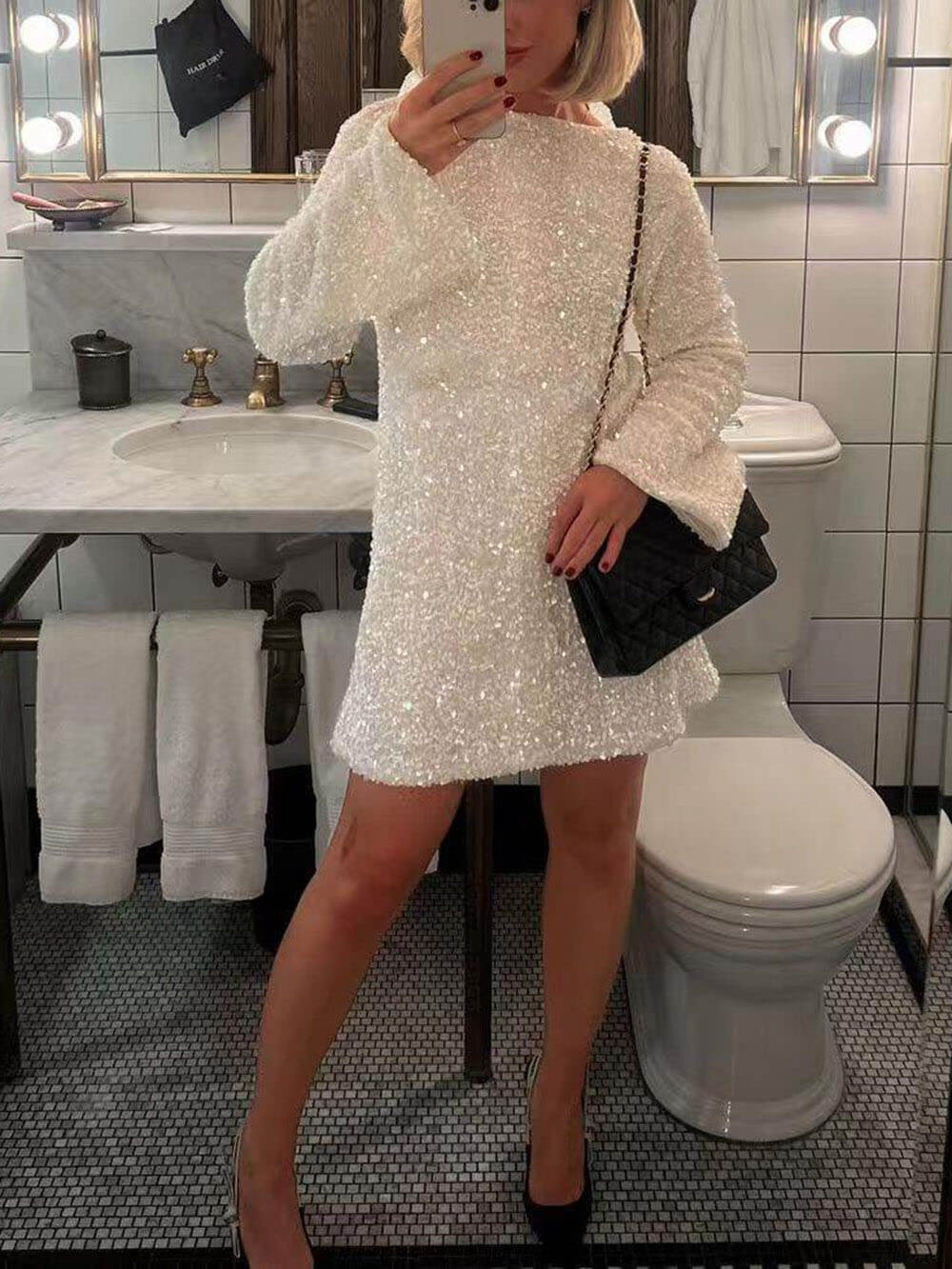 Night-Sky Sequin Bustier Mini Dress