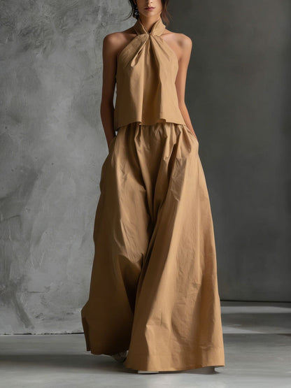 Loose Sleeveless Top And High-waisted Wide-leg Pants Two-piece Set