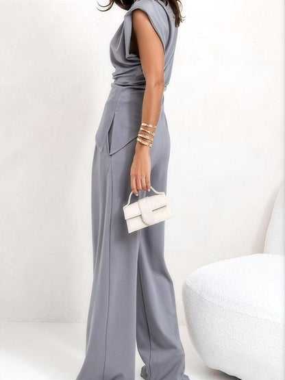 Irregular Sleeveless Tank Tops Gathering Pants 2-piece Sets