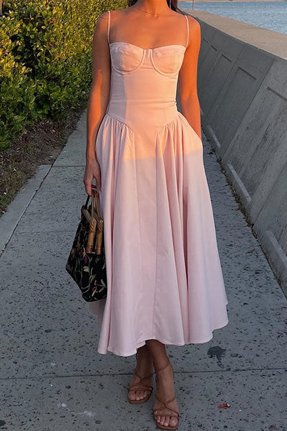 Margovil Spaghetti Strap Pocketed Corset Swing Midi Dress