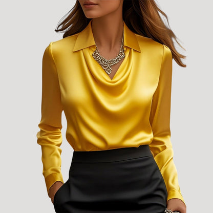| Satin Cowl Neck Long Sleeve Blouse