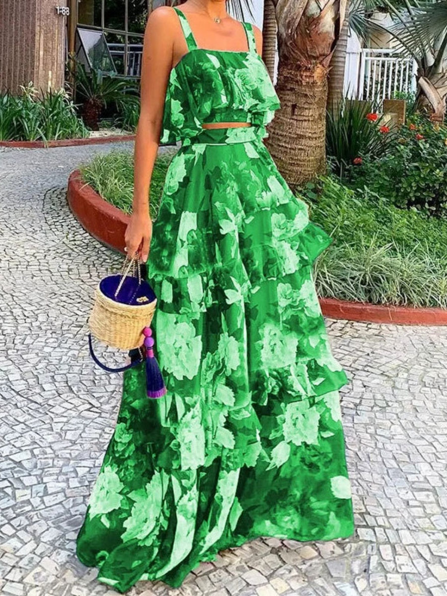 Beachside Vacation Style Floral Print Two-piece Set