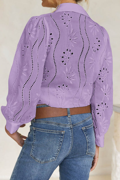 Hollow Out Puff Sleeve Blouse