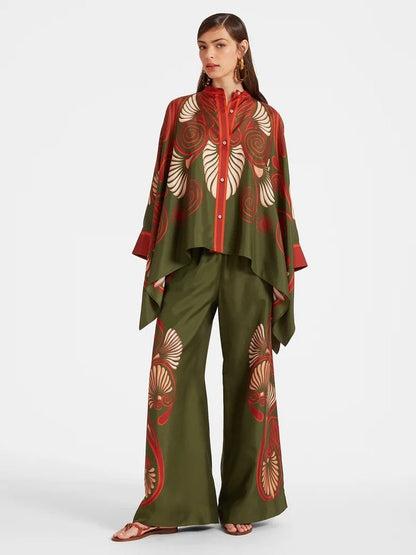 Stand-up Collar Irregular Top And Trousers Two-piece Set