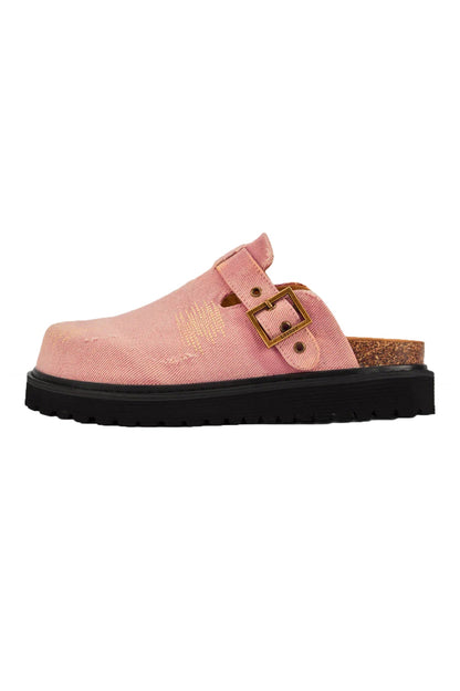 Distressed Denim Closed-toe Slip-on Flat
