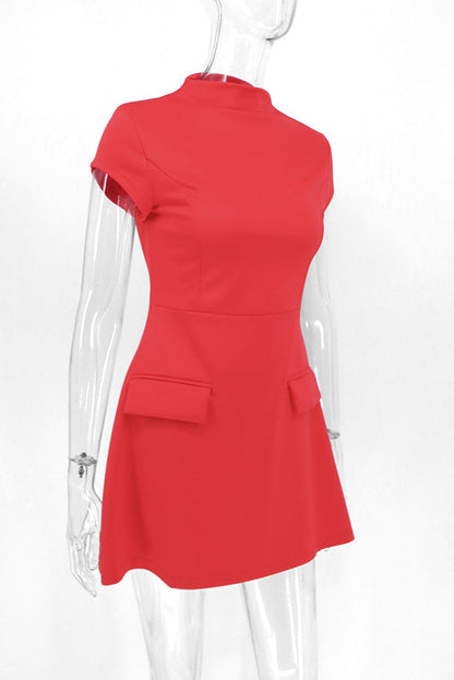 Mock Neck Cap Sleeve Fit and Flare Mini Dress