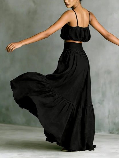 Strapless Loose Cropped High-waisted Midi Skirt Set 2-piece Sets