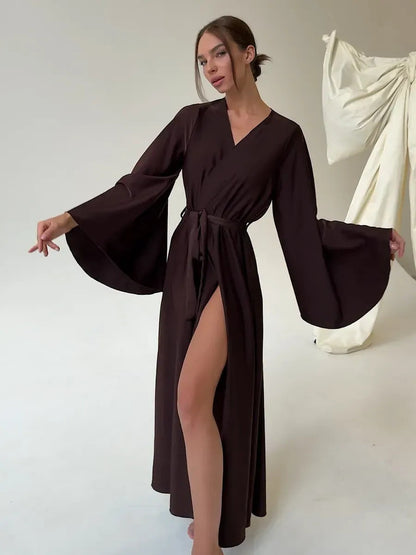 V-neck Thin Strap Nightgown Lazy Style Parties Maxi Dresses