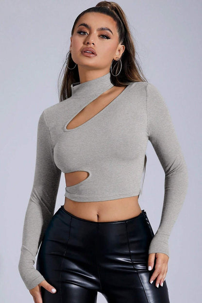Bodycon Mock Neck Long Sleeve Crop Top