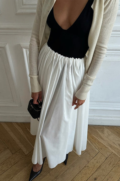 Solid Color Smocked Waist A Line Skirt