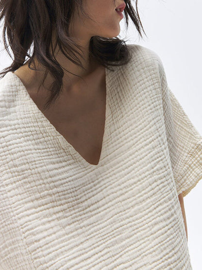 Loose-fitting, Slimming, Solid Color, Pleated Cotton T T-shirt