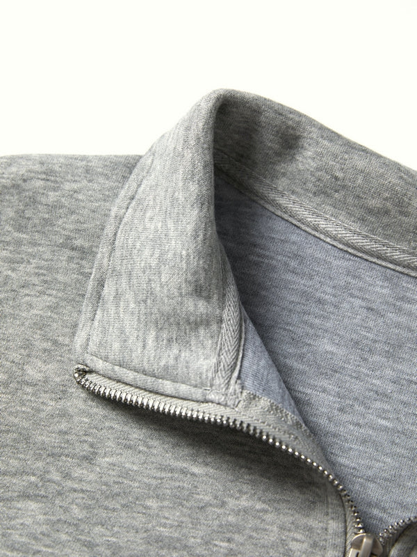 Denim Splice Letter Print Lapel Neck Oversized Hoodie