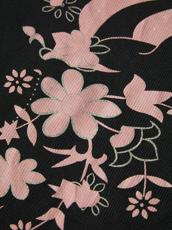 Floral Print Ribbed Slim Long Sleeve Knit