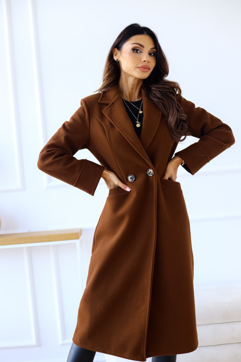 Wool Blend Double Breasted Lapel Elegant Overcoat