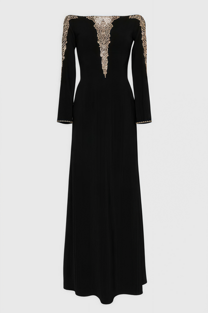 Iontk Black Beaded Diamond Mesh Maxi Dress