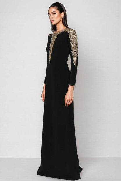 Iontk Black Beaded Diamond Mesh Maxi Dress