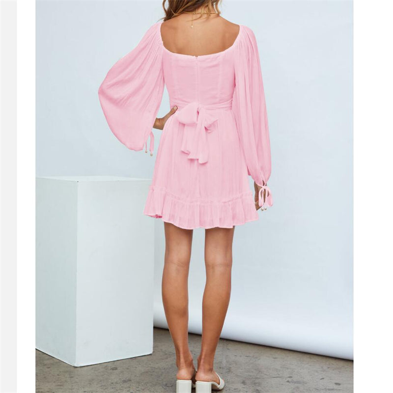 Ruffle Long Sleeve Square Collar Mini Dress in Multiple Colors