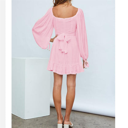 Ruffle Long Sleeve Square Collar Mini Dress in Multiple Colors
