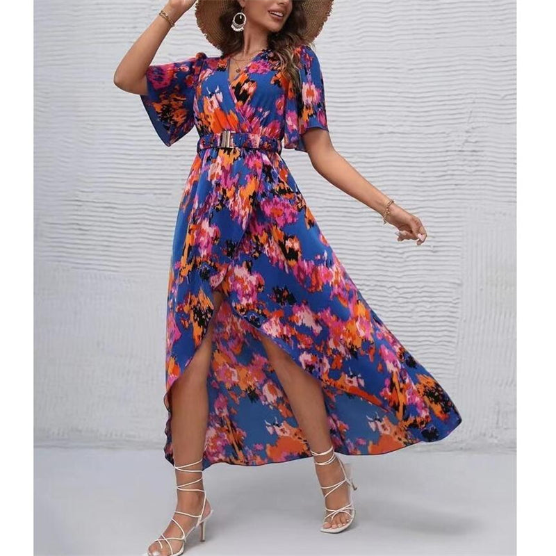 Bohemian V-Neck Maxi Dress for Beach and Casual Wear