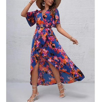 Bohemian V-Neck Maxi Dress for Beach and Casual Wear
