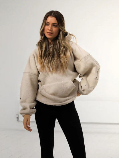 Fleece Letter Embroidery Thick Hooded Sweatshirt